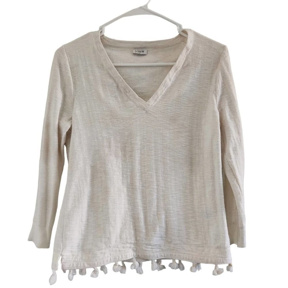 J. CREW V Neck Long Sleeve Tassel XS.